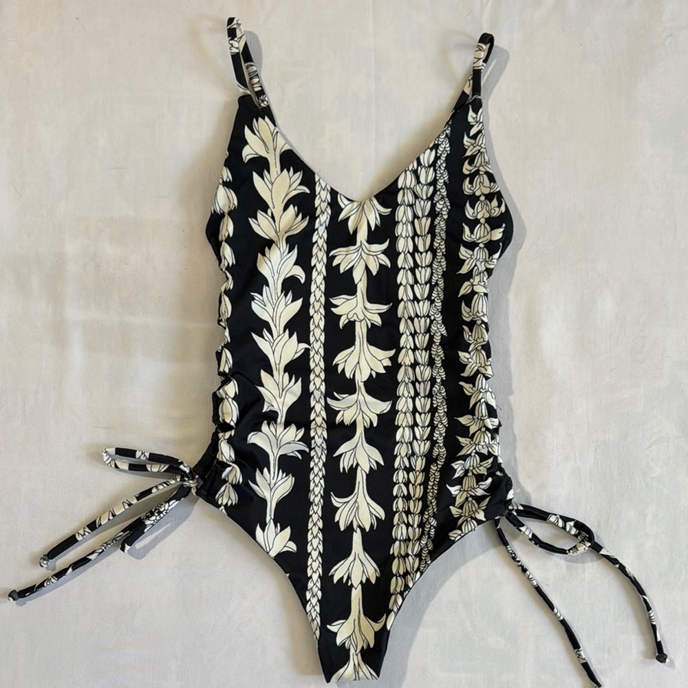Black and White Floral Women Swim One Piece